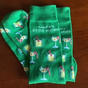 Green Christmas socks with martini motif. New! Never worn
